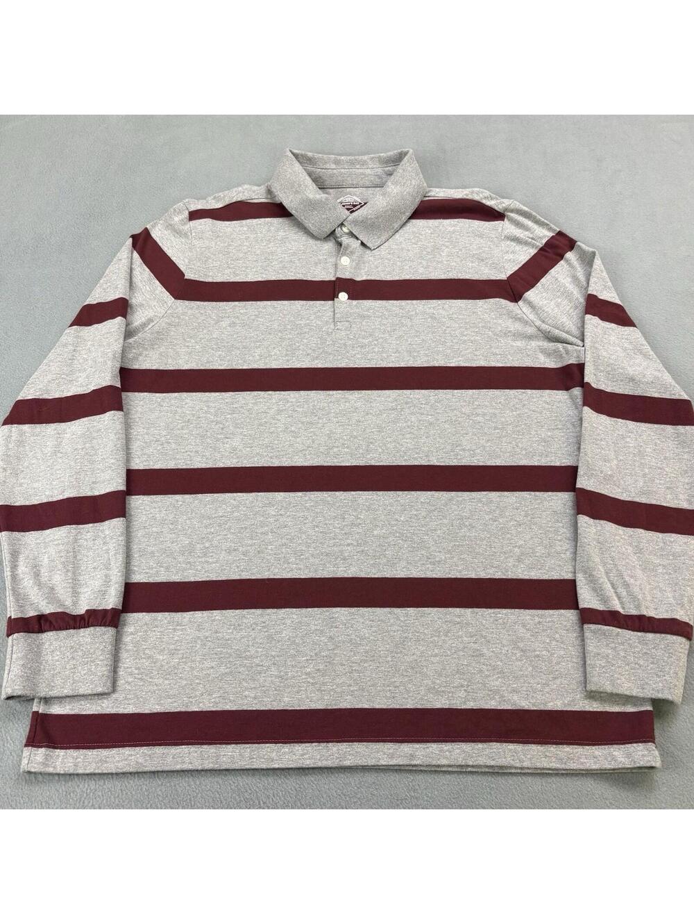 St John’s Bay Striped Rugby Polo Shirt Size Large Gray Red